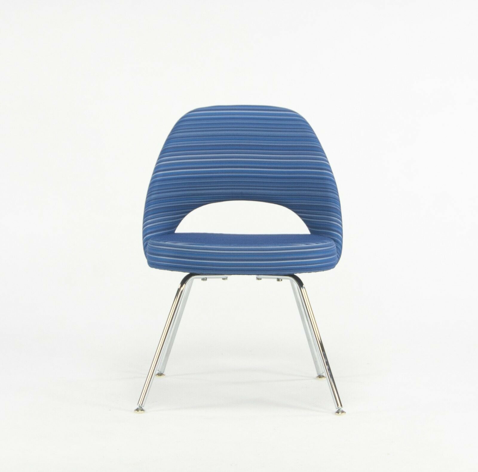 SOLD 2020 6x Eero Saarinen for Knoll Executive Side Chair with Blue Striped Fabric