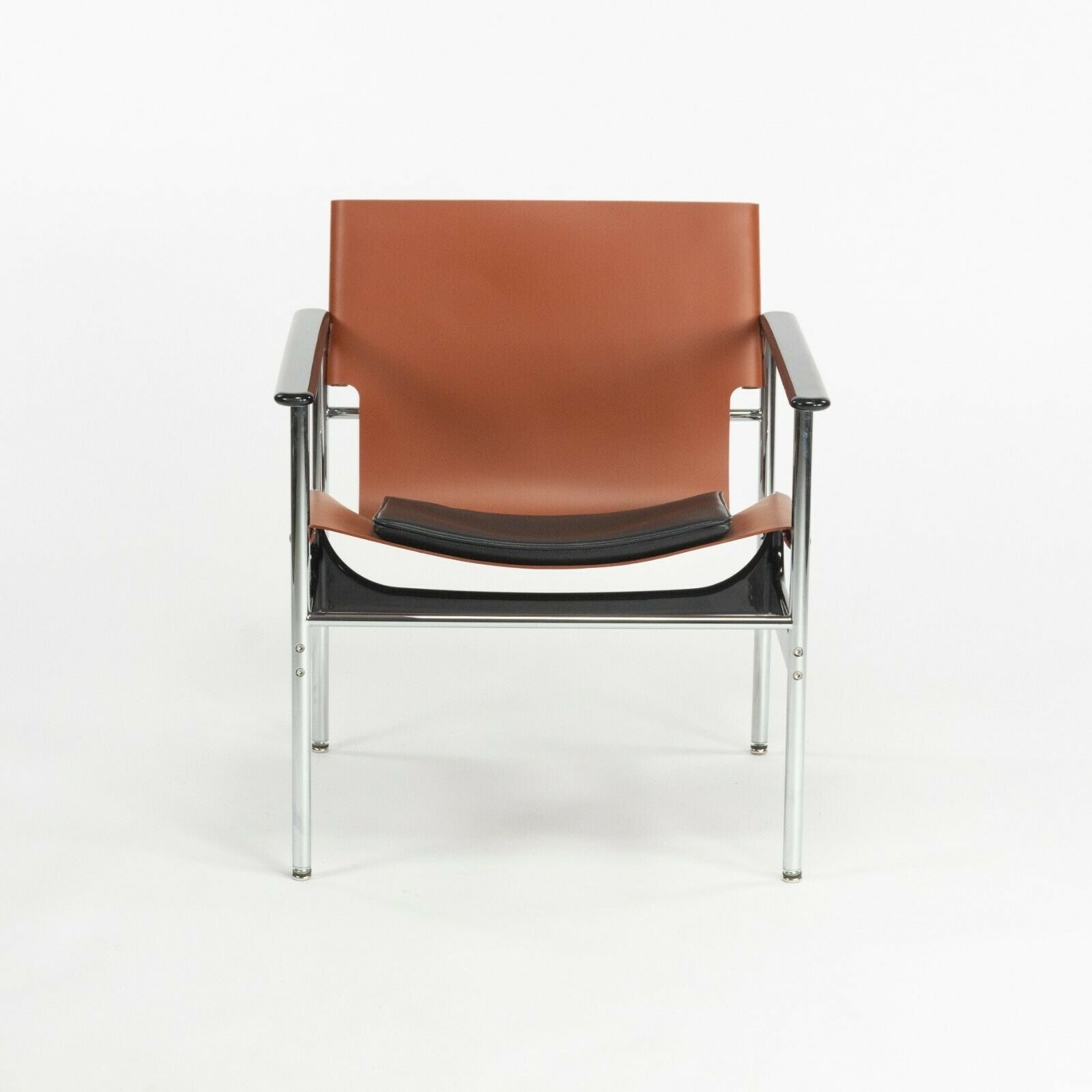 SOLD 2020 Charles Pollock for Knoll Sling Arm Chair Cognac & Black Leather Chrome 657