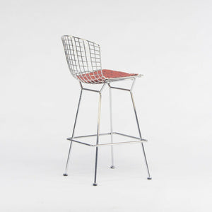 SOLD Harry Bertoia for Knoll Wire Chrome Bar Stools with Eames Dot Fabric Seat Pads