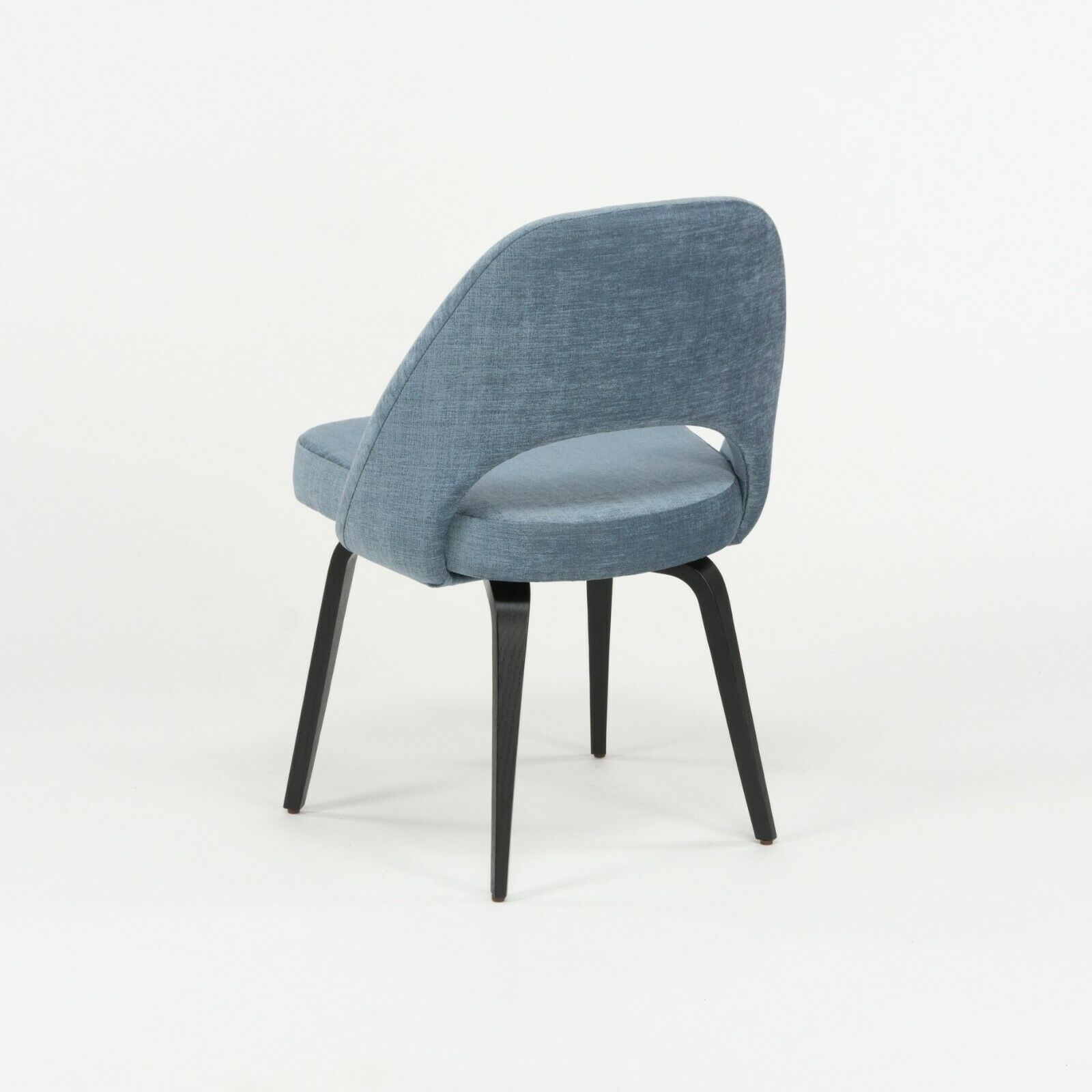 SOLD Blue Chenille 2020 Eero Saarinen Knoll Executive Side Chair with Wood Legs 2x Available