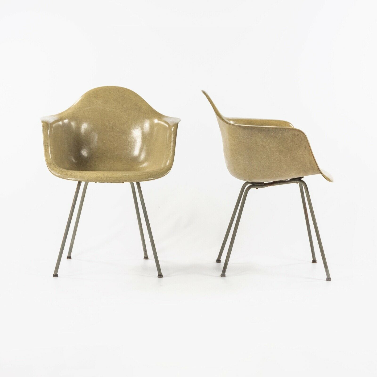 1951 Pair of Herman Miller Eames DAX Rope Edge Fiberglass Armshell