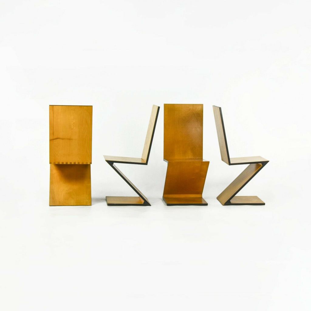 SOLD 1970s Set of Four Gerrit Thomas Rietveld Zig-Zag Chairs Unmarked in Cherry Wood