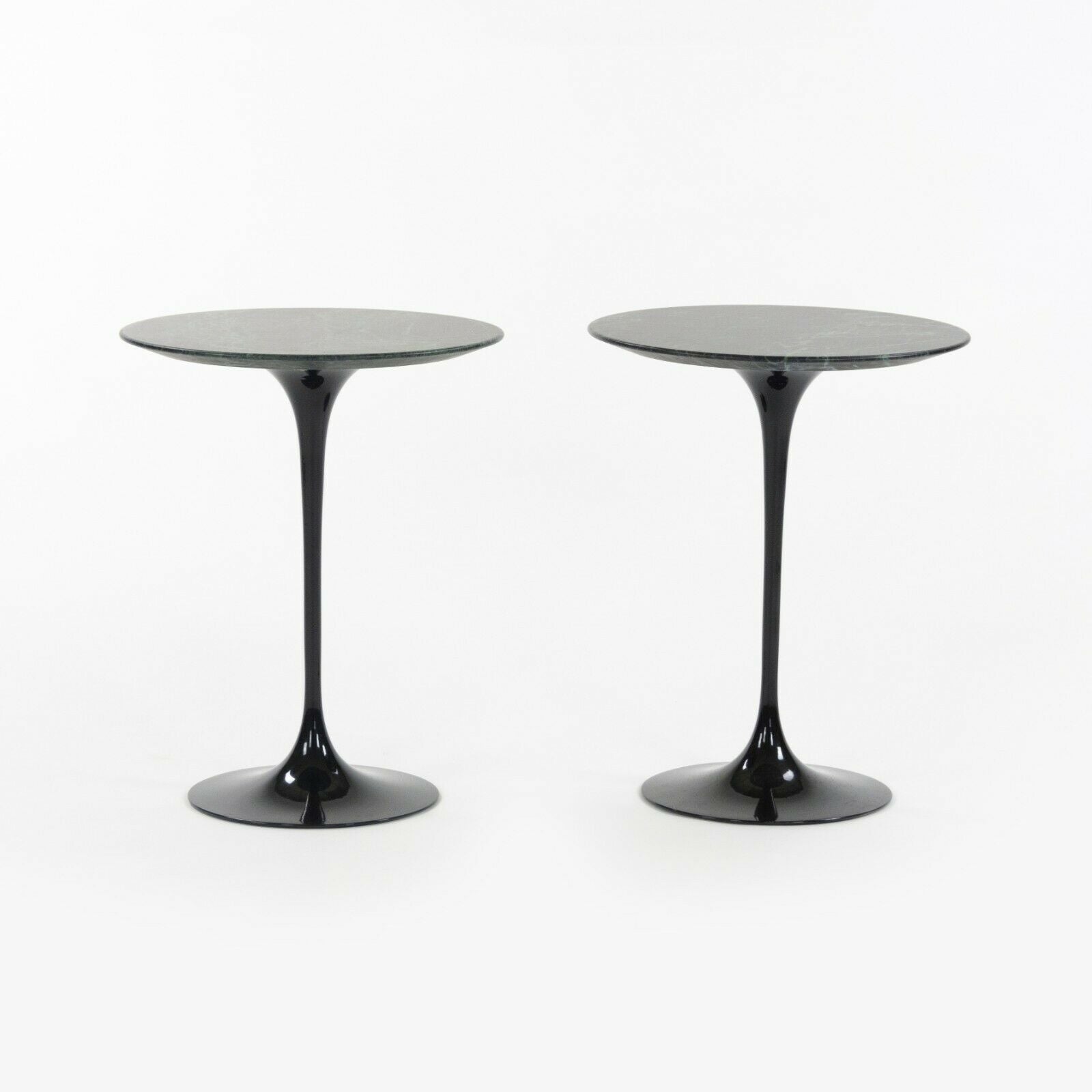 SOLD 2020 Eero Saarinen Knoll Tulip Side End Table w/ 16in Verdi Alpi Green Marble 2x Available