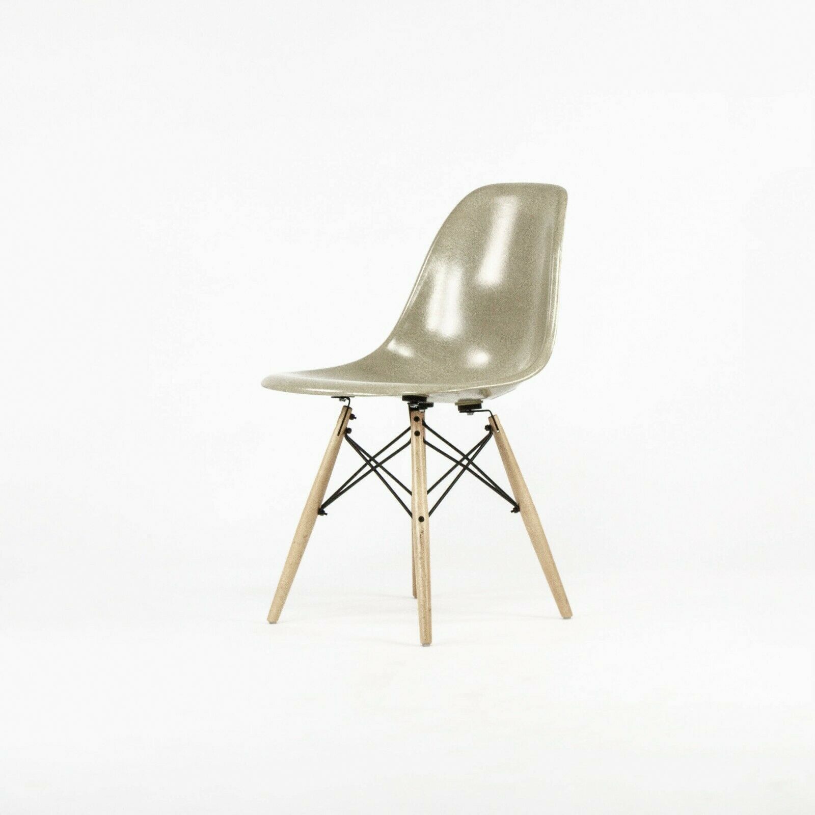 SOLD 2010s Eames Modernica Case Study Celery Fiberglass Side Shell Chair with Dowel Base