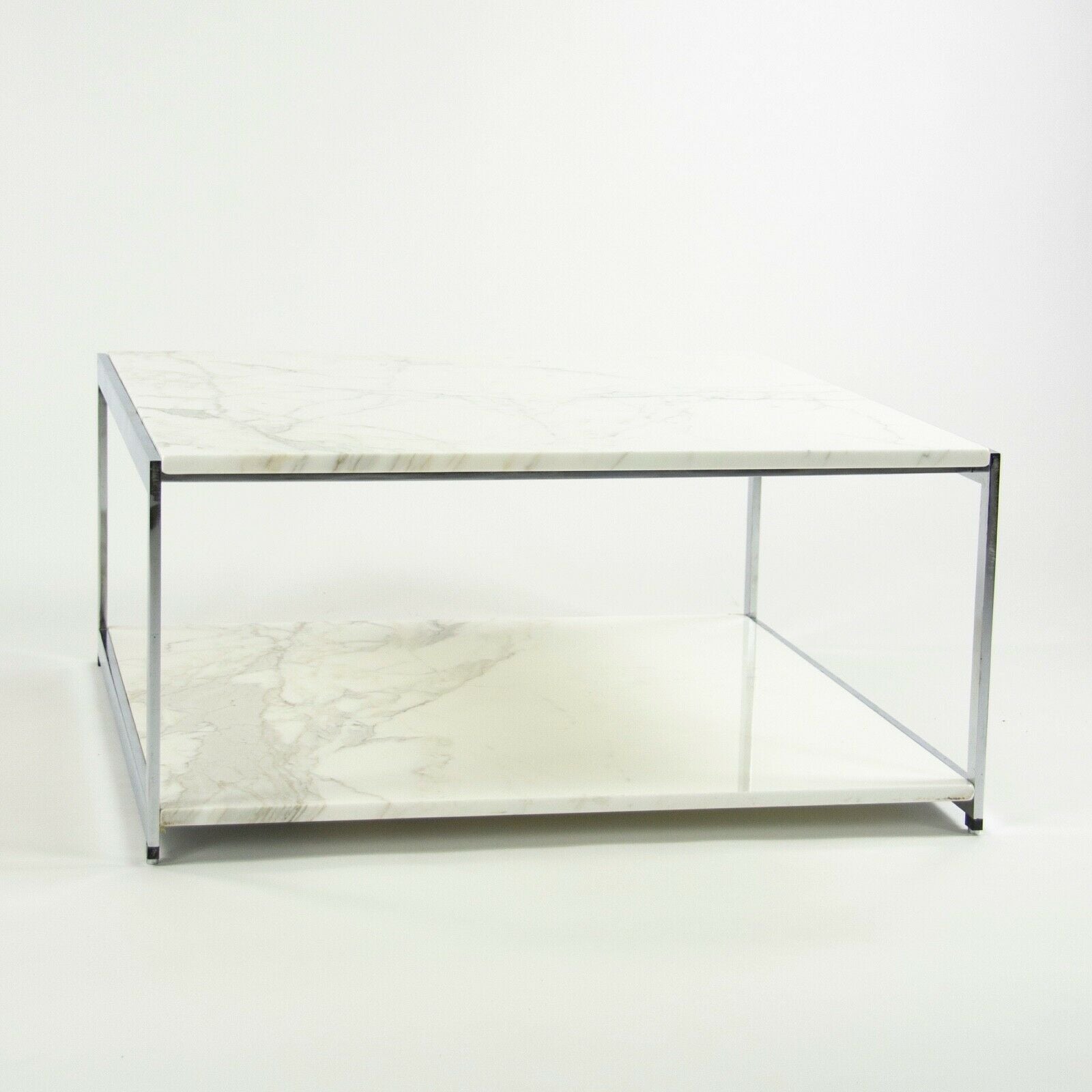 SOLD 2010s Ward Bennett Geiger Metal H Frame Coffee Table Marble Top 36 in by Herman Miller