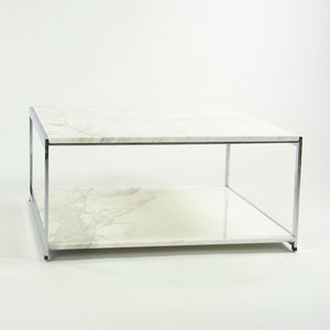 SOLD 2010s Ward Bennett Geiger Metal H Frame Coffee Table Marble Top 36 in by Herman Miller