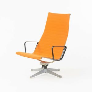 SOLD 1960s Herman Miller Eames Aluminum Group Lounge Chair and Ottoman w/ Orange Fabric