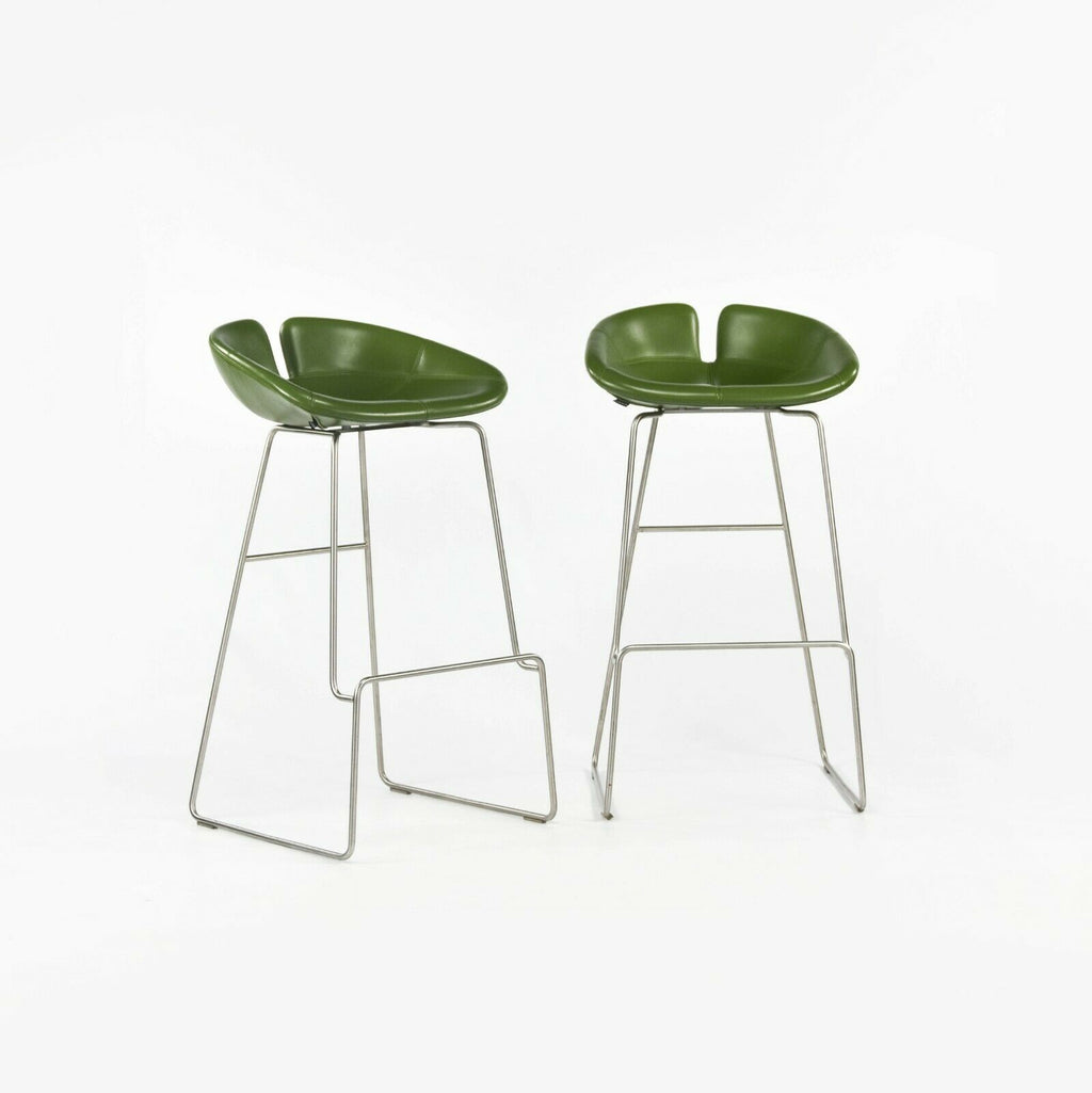 SOLD 2010 Patricia Urquiola for Moroso Fjord Bar Height High Stool in Green Leather