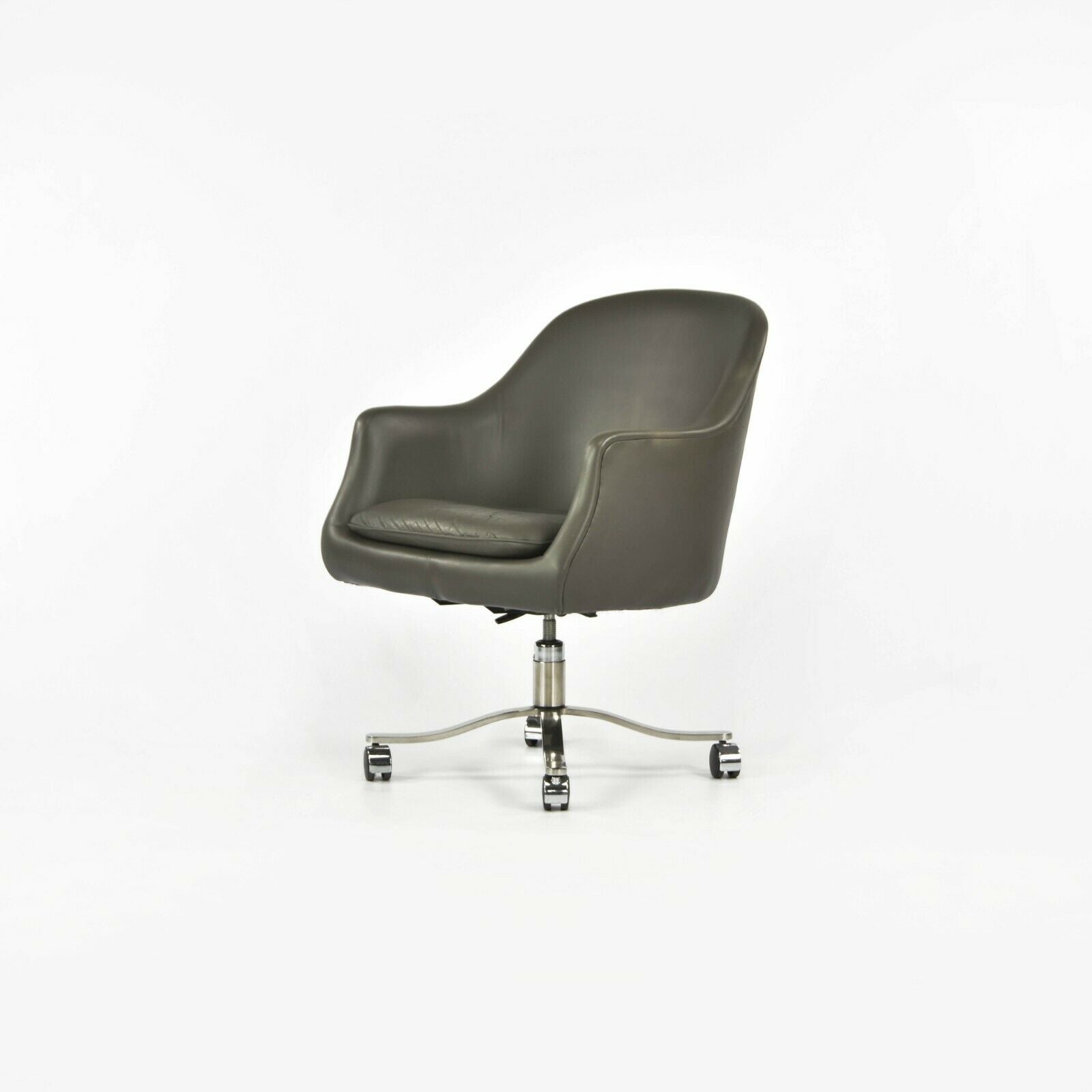 1980s Nicos Zographos Grey Leather Bucket Desk Chairs with Alpha Bases 2x Available