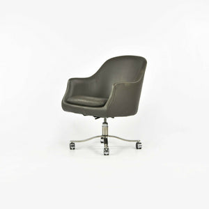 1980s Nicos Zographos Grey Leather Bucket Desk Chairs with Alpha Bases 2x Available