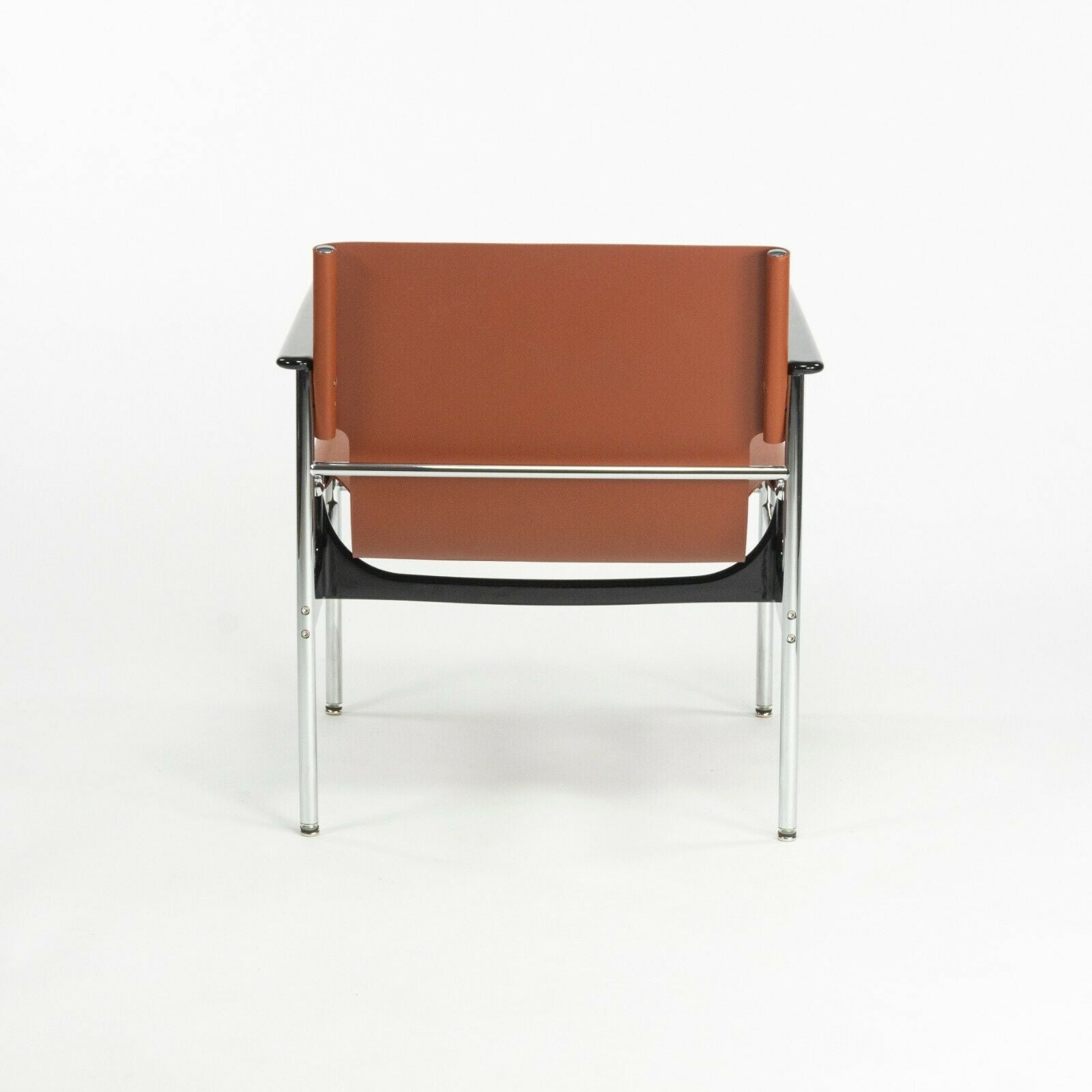 SOLD 2020 Charles Pollock for Knoll Sling Arm Chair Cognac & Black Leather Chrome 657