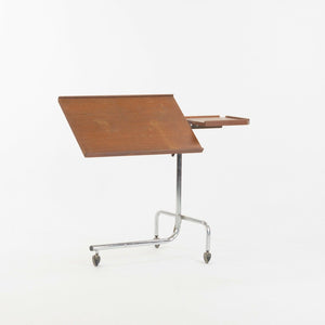 SOLD 1970s HMN Danecastle ApS Denmark Rolling Adjustable Tray Table Cart Teak Chrome