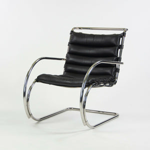 1970s Mies Van Der Rohe Knoll MR Black Leather & Chrome Lounge Chairs with Arms