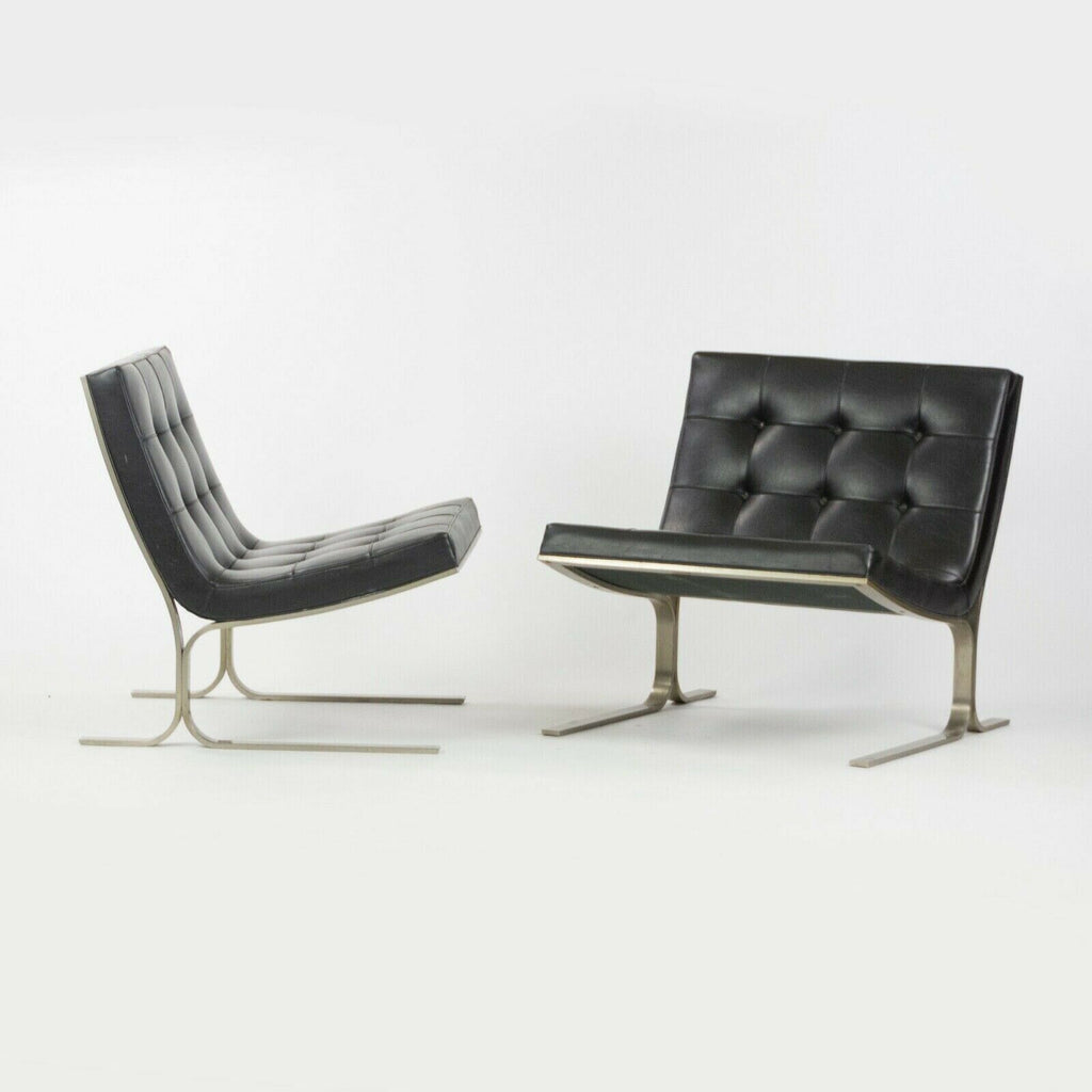 SOLD 1960s Pair of Nicos Zographos CH28 Ribbon Chairs in Black Leather