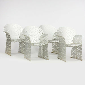 SOLD 1997 Richard Schultz Aluminum Topiary Outdoor Patio / Dining Table with 4 Arm Chairs