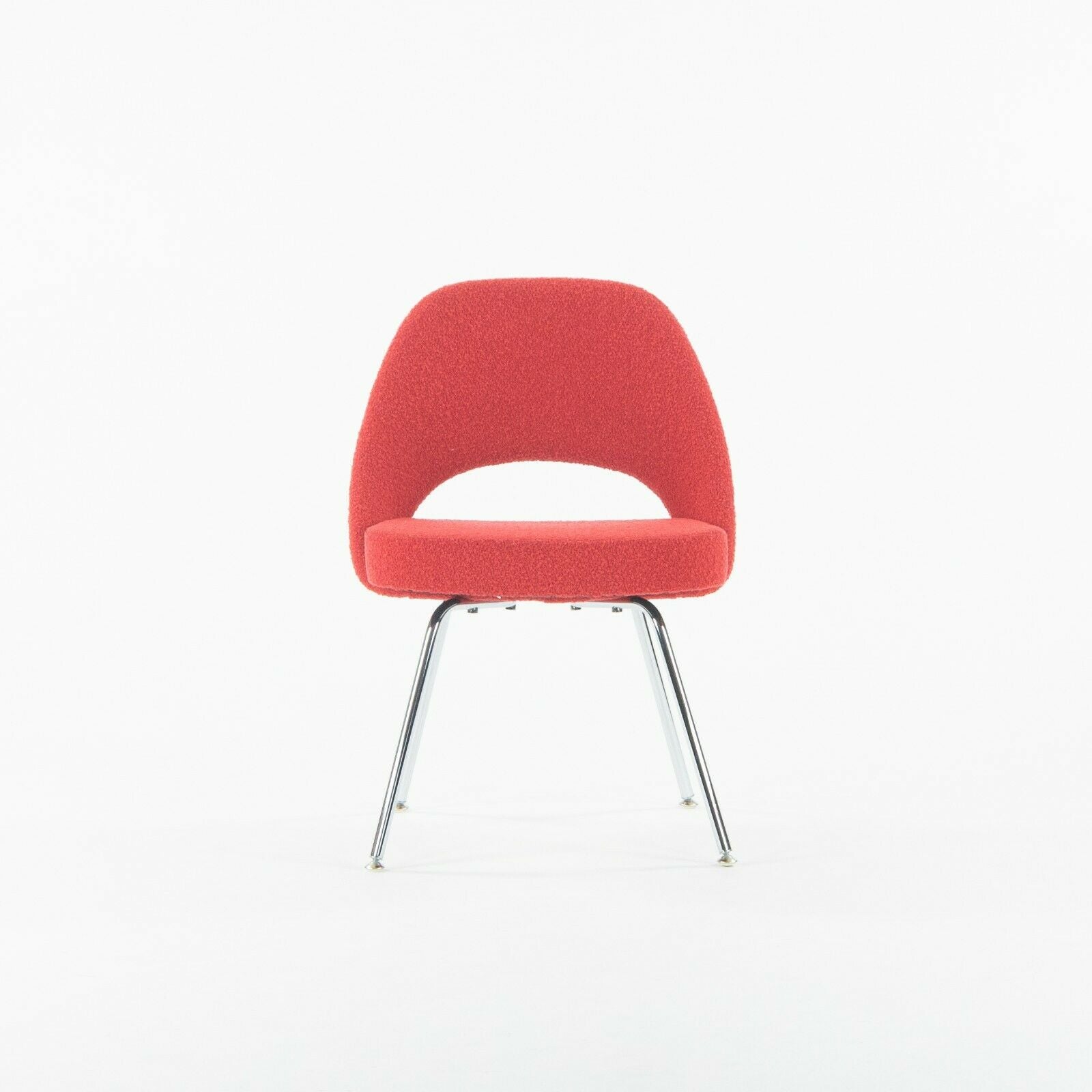 SOLD 2021 Set of 4 Eero Saarinen Knoll Crimson Red Boucle Armless Executive Chairs