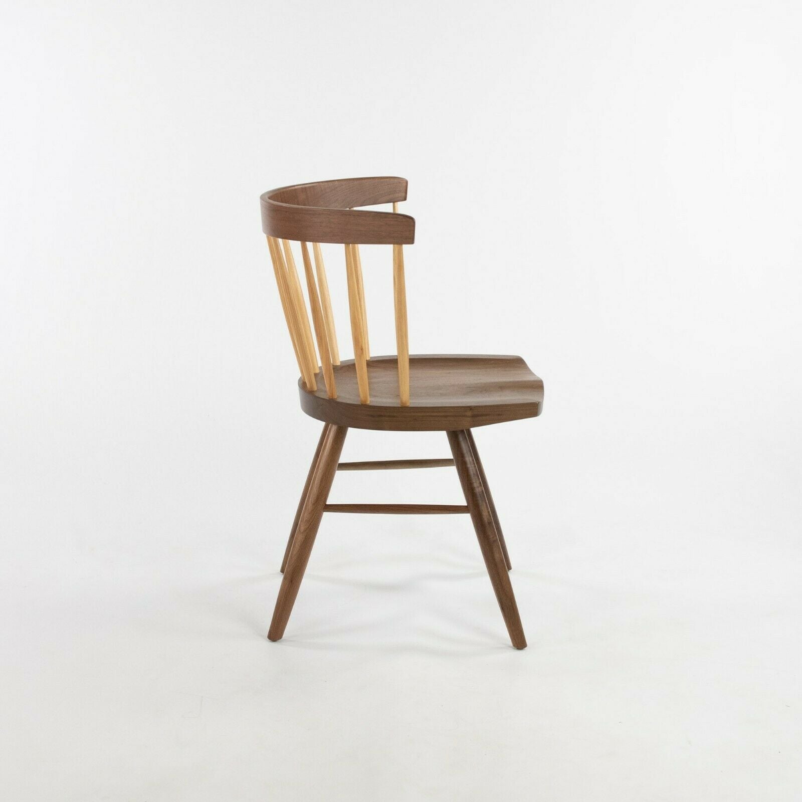 SOLD 2021 George Nakashima for Knoll Straight Dining Chair Walnut w/ Hickory Spindles