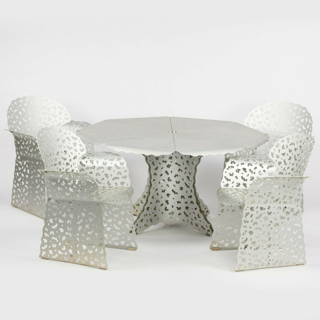 SOLD 1997 Richard Schultz Aluminum Topiary Outdoor Patio / Dining Table with 4 Arm Chairs