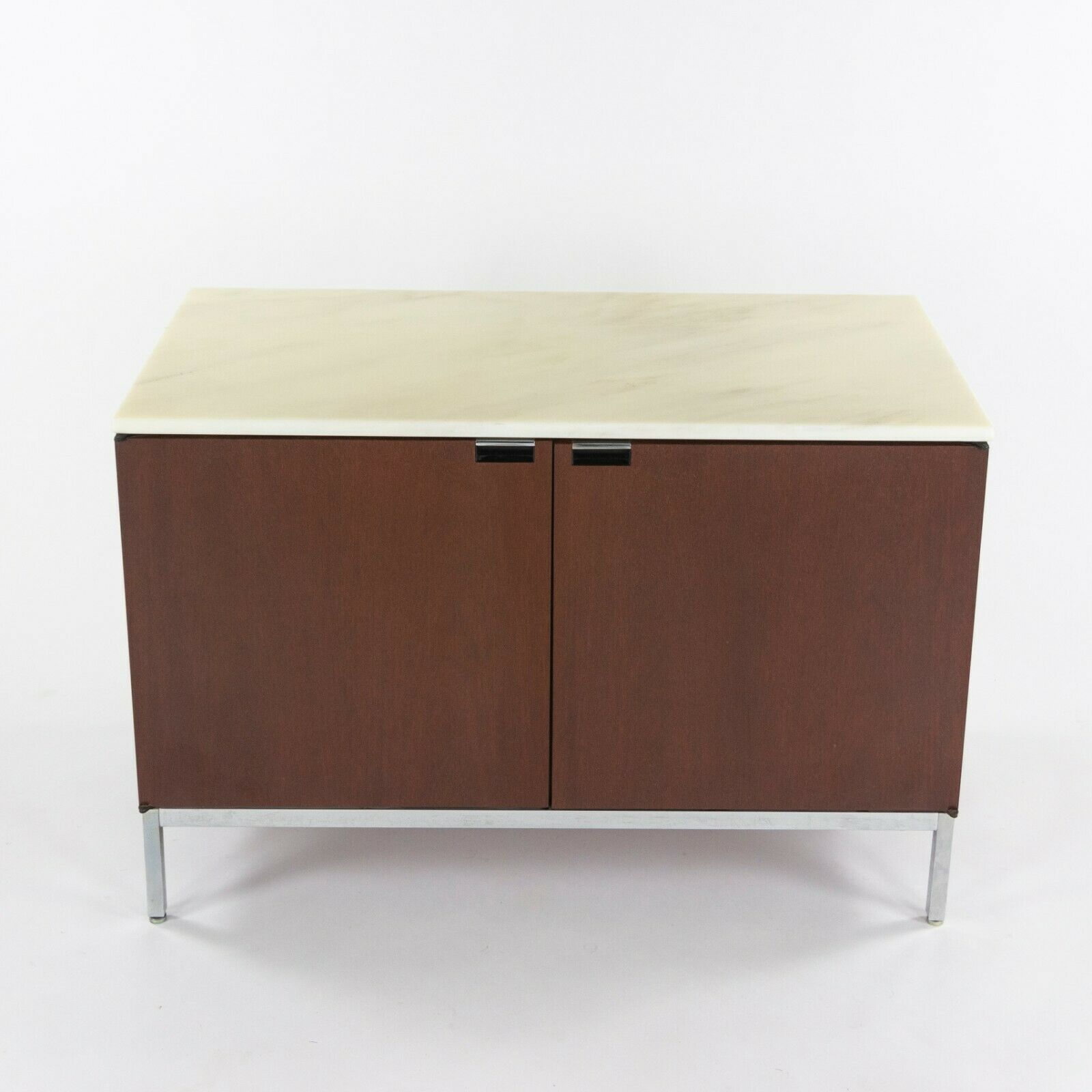 SOLD 1970s Florence Knoll for Knoll International 2 Door Credenza / Cabinet with White Marble Top