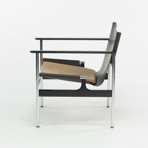 SOLD 2020 Charles Pollock for Knoll Sling Arm Chair Brown and Tan Leather Chrome 657