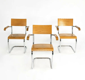 1990 Set of Three Mart Stam for Thonet Bauhaus Dining Chairs in Oak