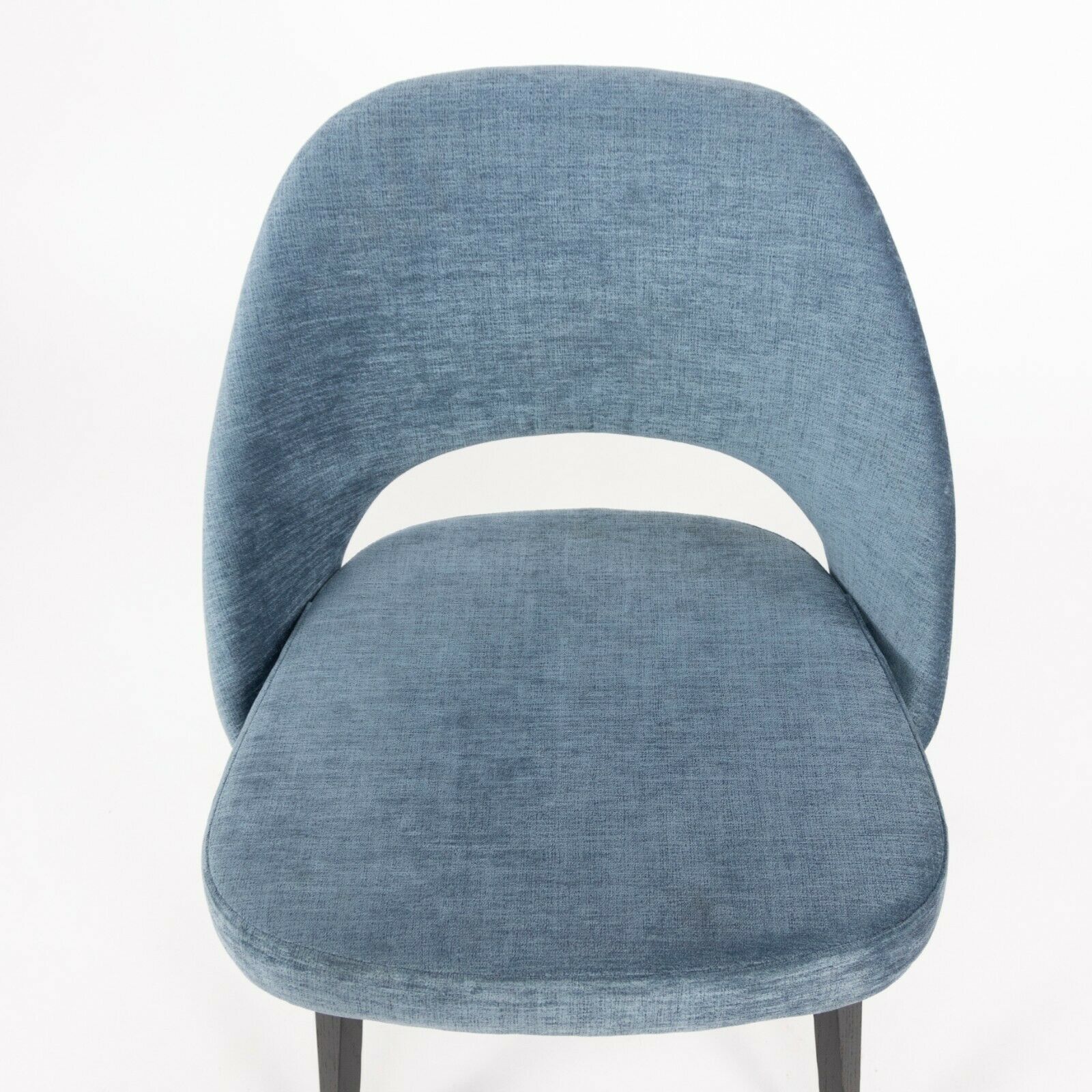 SOLD Blue Chenille 2020 Eero Saarinen Knoll Executive Side Chair with Wood Legs 2x Available