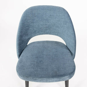 SOLD Blue Chenille 2020 Eero Saarinen Knoll Executive Side Chair with Wood Legs 2x Available