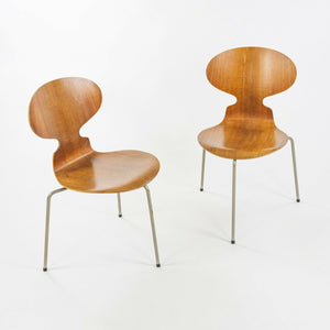 SOLD 1960s Pair of Arne Jacobson Fritz Hansen Ant Stacking Side Chairs Teak & Steel