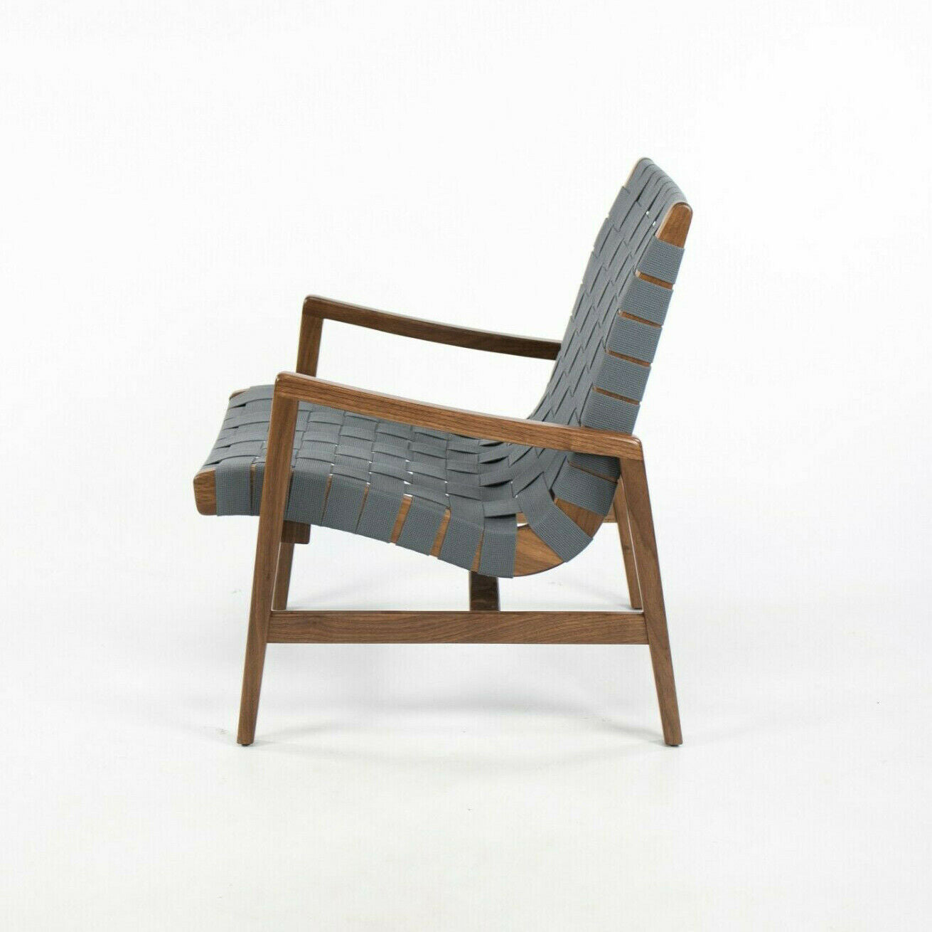 SOLD 2021 Jens Risom for Knoll Lounge Chair with Arms in Light Walnut and Gray Cotton