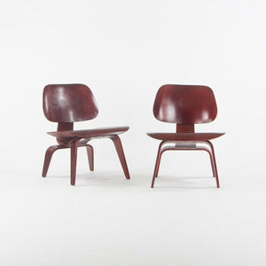 Pair of C. 1953 Herman Miller Eames LCW Lounge Chair Wood Refinished Red Aniline