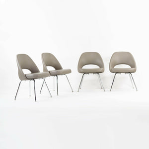 SOLD 2010s Set of 4 Eero Saarinen for Knoll Grey Executive Upholstered Dining Chairs