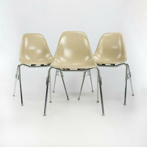 SOLD 2010s Eames Modernica Case Study Oatmeal Fiberglass Chairs with Stacking Bases