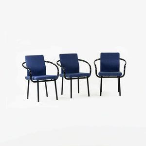 SOLD 1995 Ettore Sottsass for Knoll Mandarin Memphis Chairs in Black with Blue Fabric