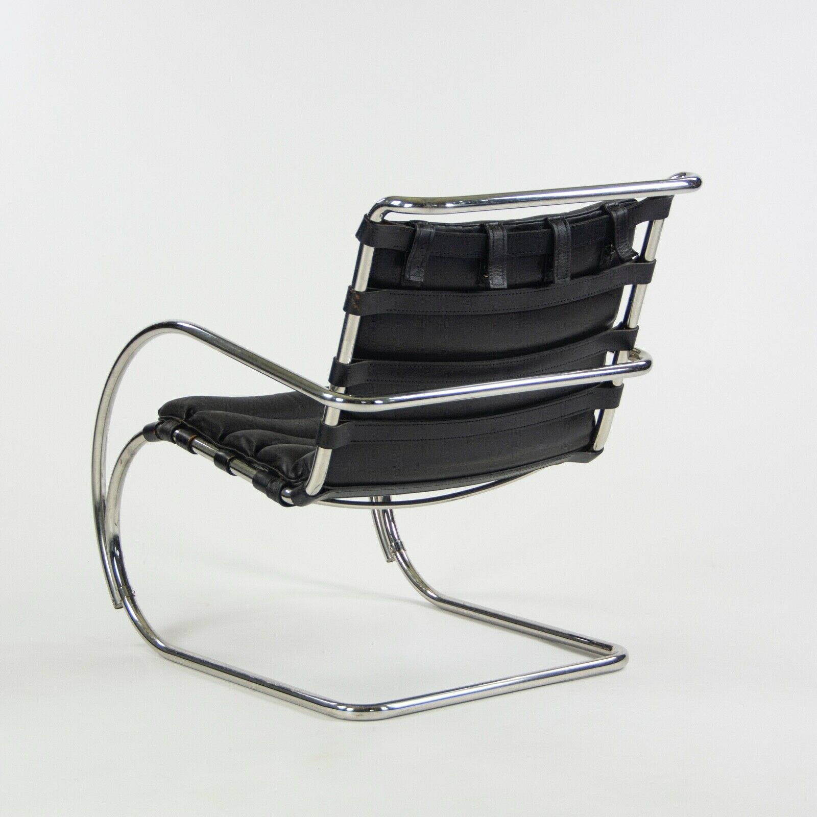 1970s Mies Van Der Rohe Knoll MR Black Leather & Chrome Lounge Chairs with Arms
