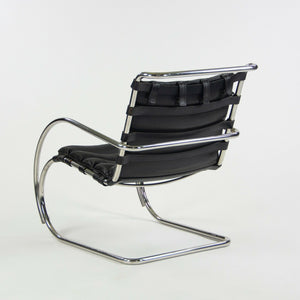 1970s Mies Van Der Rohe Knoll MR Black Leather & Chrome Lounge Chairs with Arms