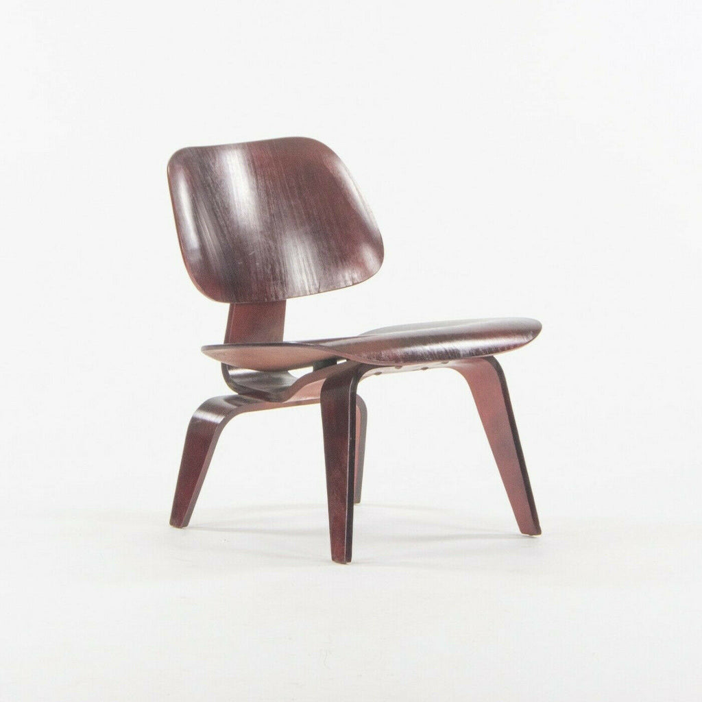 SOLD 1954 Herman Miller Eames LCW Lounge Chair Wood Refinished Red Aniline with Label