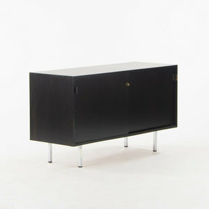 SOLD 1981 Florence Knoll 48in Black Sliding Door Cabinet Credenza with Leather Pulls
