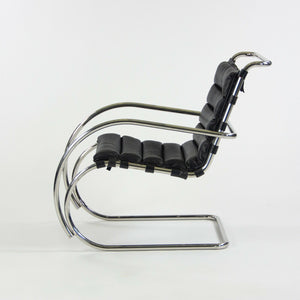 1970s Mies Van Der Rohe Knoll MR Black Leather & Chrome Lounge Chairs with Arms