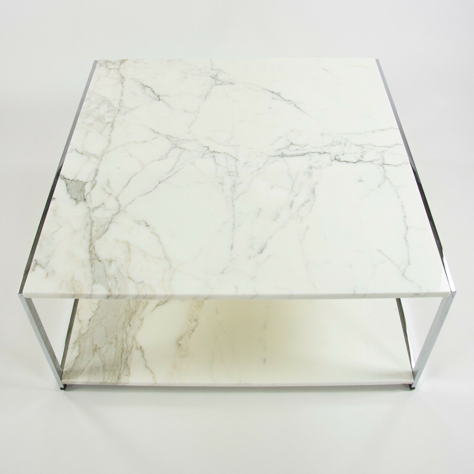 SOLD 2010s Ward Bennett Geiger Metal H Frame Coffee Table Marble Top 36 in by Herman Miller