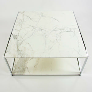 SOLD 2010s Ward Bennett Geiger Metal H Frame Coffee Table Marble Top 36 in by Herman Miller