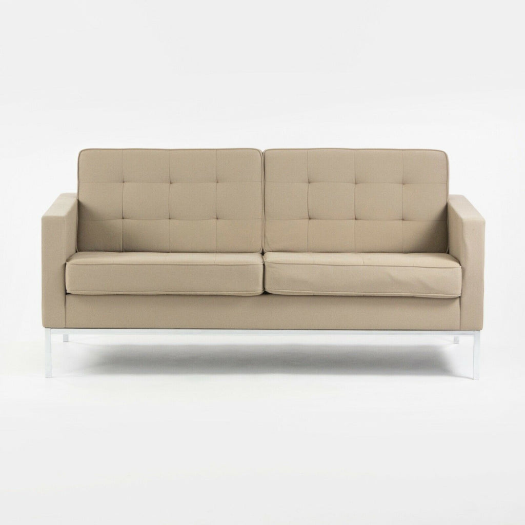 SOLD 2009 Florence Knoll Studio Two Seater Sofa Settee Loveseat Tan Fabric Upholstery