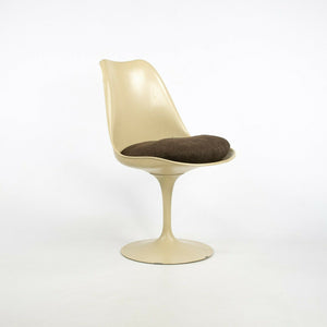 1960s Set of 4 Eero Saarinen for Knoll Armless Tulip Side Chairs in Brown Fabric