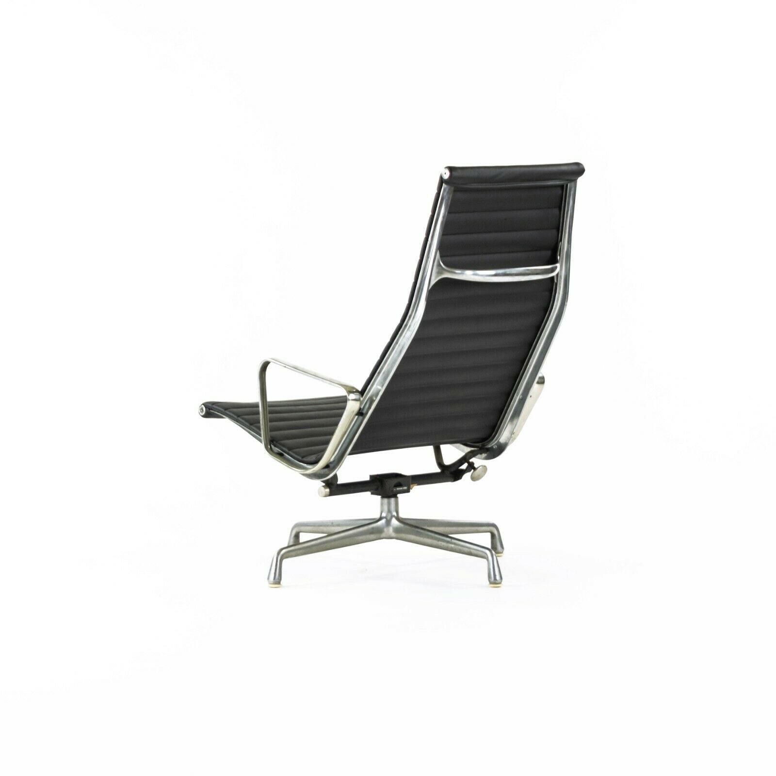 SOLD 1978 Herman Miller Eames Aluminum Group Lounge Chair in Smooth Black Leather