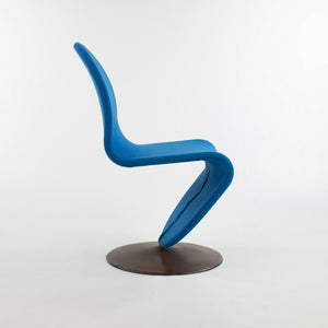 SOLD 1970s Verner Panton for Fritz Hansen 1- 2 - 3 Dining Side Chair in Blue Fabric with Original Label