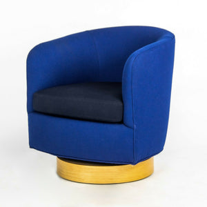 2018 Milo Baughman for Thayer Coffin Papa Roxy Swivel Lounge Chair Blue Fabric