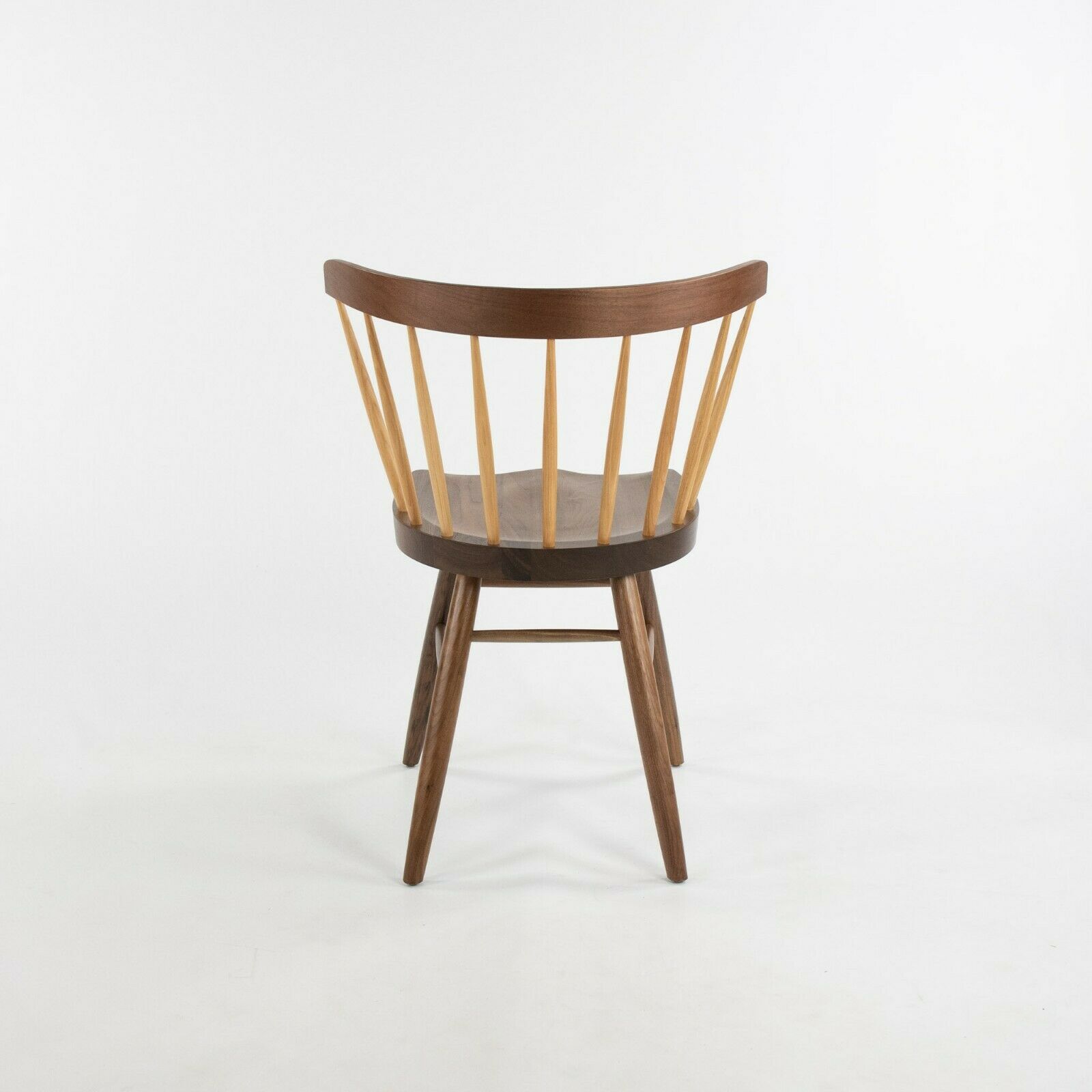 SOLD 2021 George Nakashima for Knoll Straight Dining Chair Walnut w/ Hickory Spindles