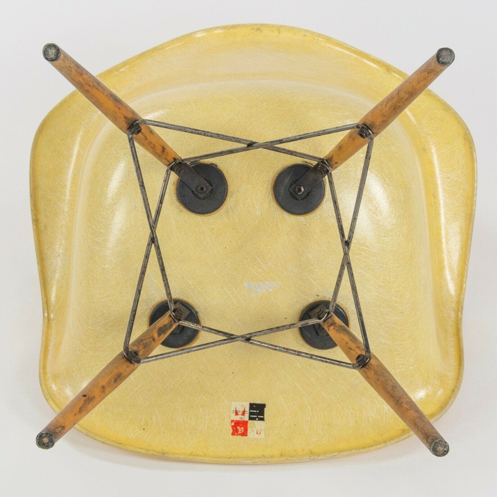 SOLD 1951 Herman Miller Eames Zenith DAW Lemon Yellow Arm Shell Chair w Dowel & Rope Edge