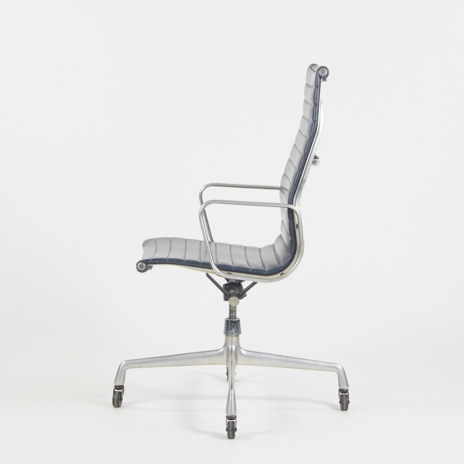 SOLD 1970s Navy Blue Eames Herman Miller Tall Aluminum Group Executive Desk Chair