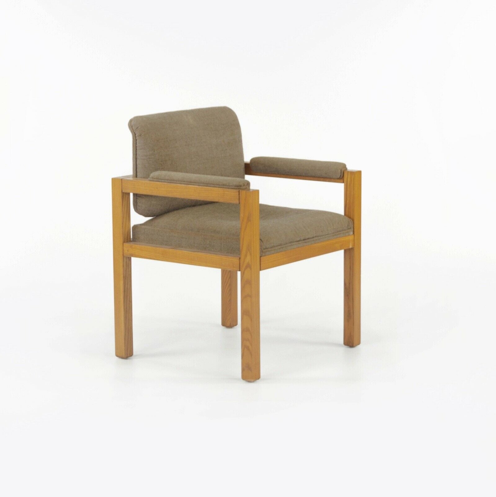 1975 Warren Platner for CI Designs Oak & Dark Tan Fabric Dining Arm Chair