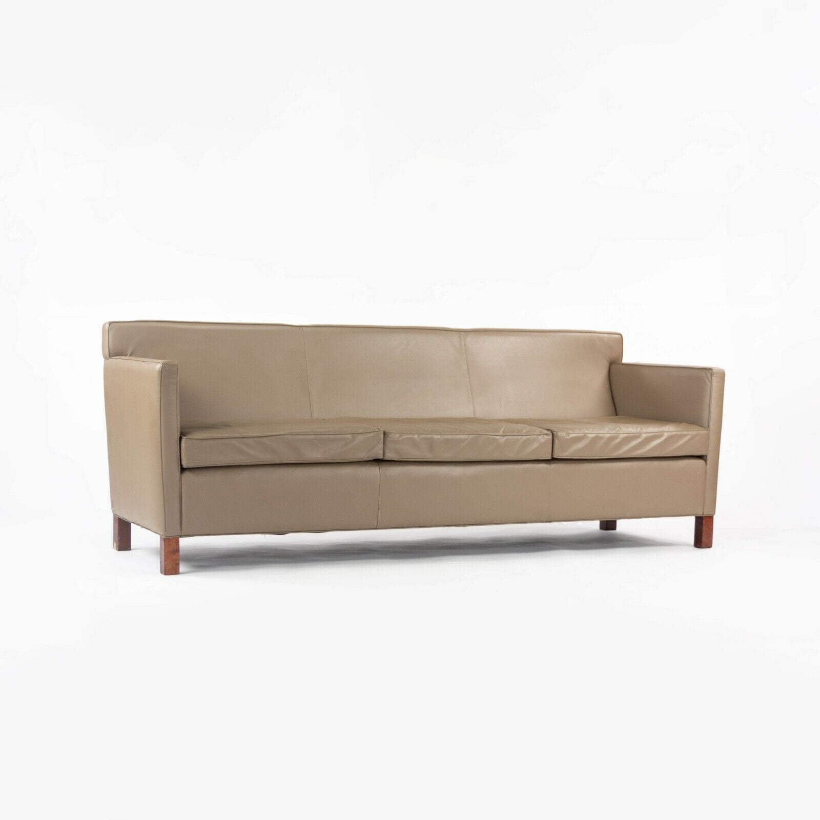 SOLD 2010s Mies Van Der Rohe Knoll Studio Dark Tan Leather Krefeld Three Seat Sofa